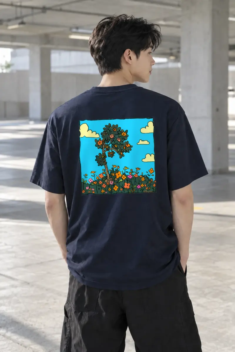 "Whimsical Wildflower Tree" Heavyweight Unisex Crewneck T-shirt | Gildan 5000