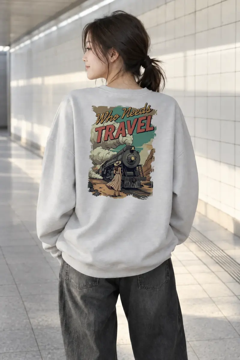 "Who Needs Travel" Heavy Blend Unisex Crewneck Sweatshirt | Gildan 18000