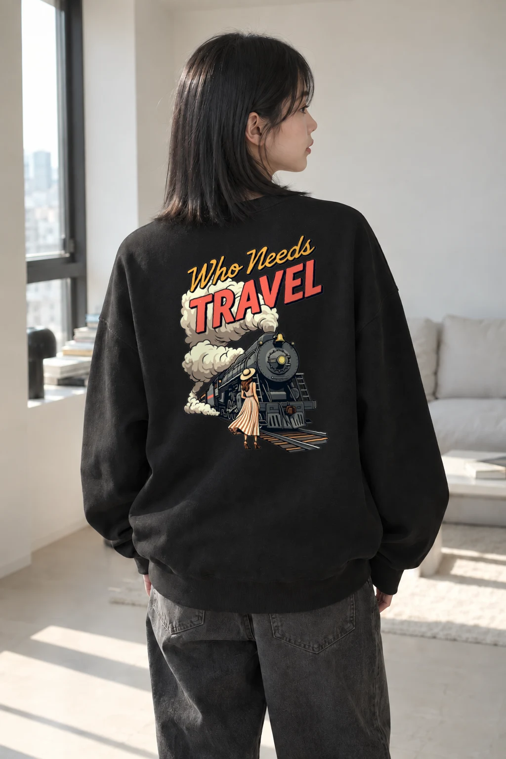 "Who Needs Travel" Heavy Blend Unisex Crewneck Sweatshirt | Gildan 18000