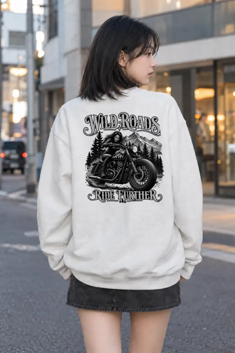 "Wild Roads Ride Further" Heavy Blend Unisex Crewneck Sweatshirt