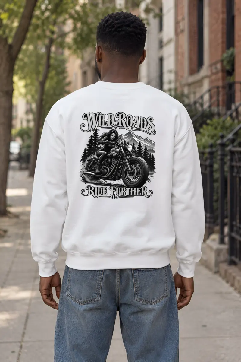 "Wild Roads Ride Further" Heavy Blend Unisex Crewneck Sweatshirt