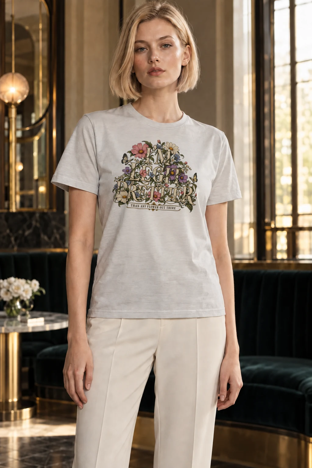 "Wildflower Butterfly Typography" Heavyweight Unisex Crewneck T-shirt | Gildan 5000