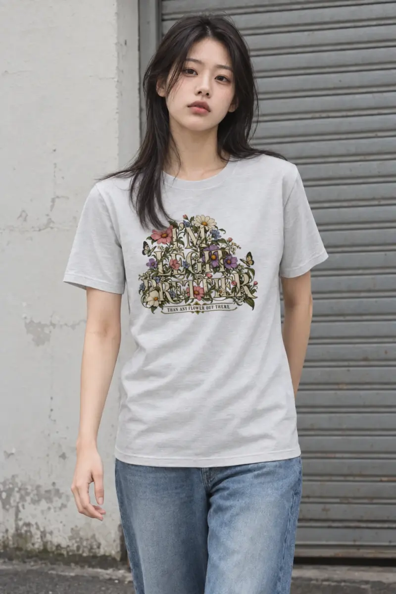 "Wildflower Butterfly Typography" Heavyweight Unisex Crewneck T-shirt | Gildan 5000
