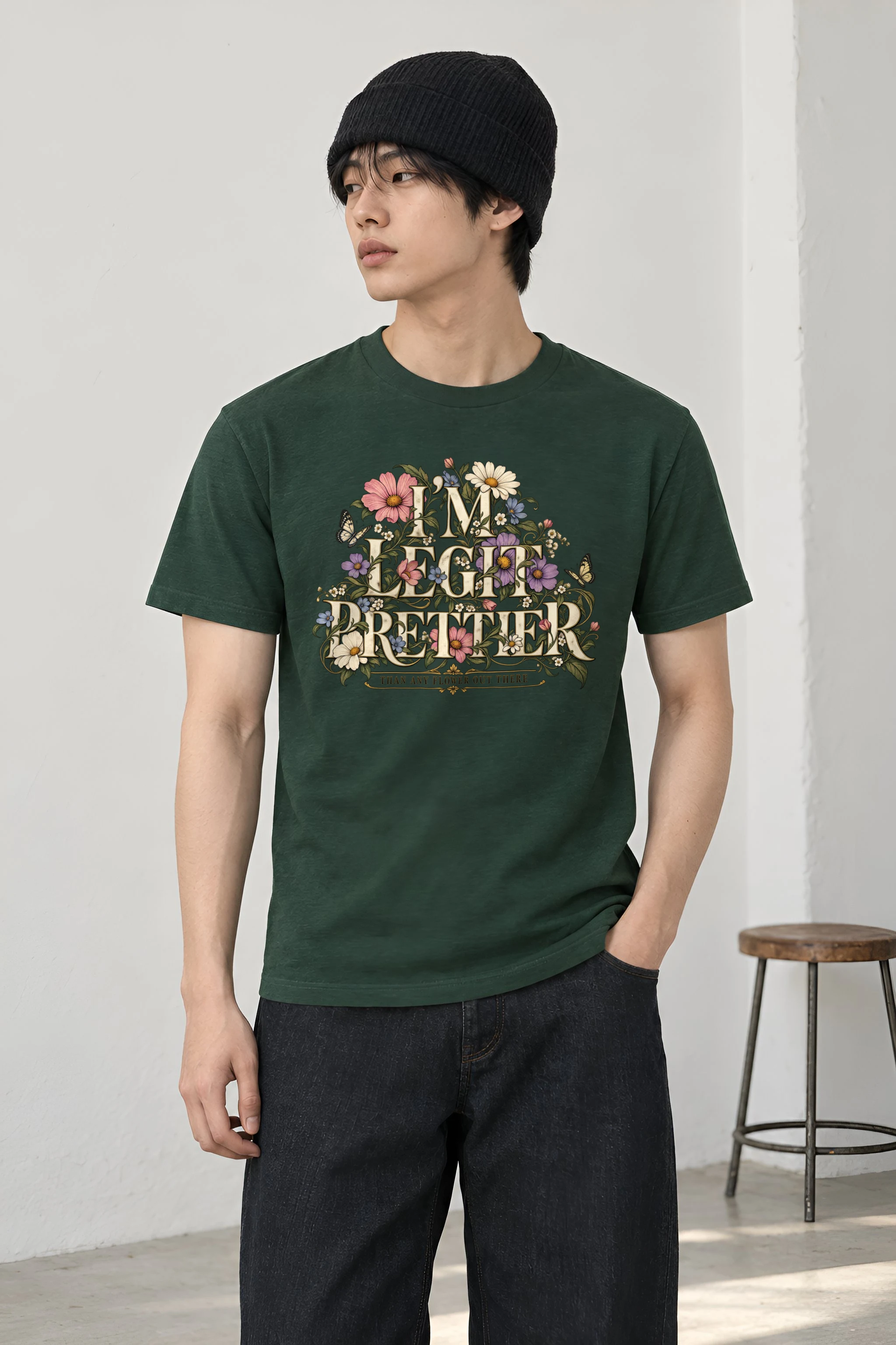"Wildflower Butterfly Typography" Heavyweight Unisex Crewneck T-shirt