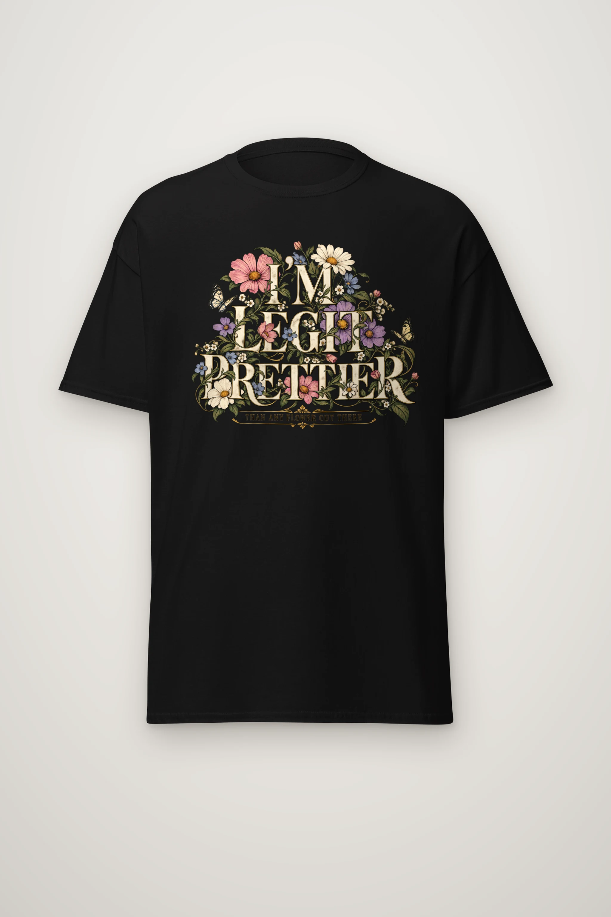"Wildflower Butterfly Typography" Heavyweight Unisex Crewneck T-shirt