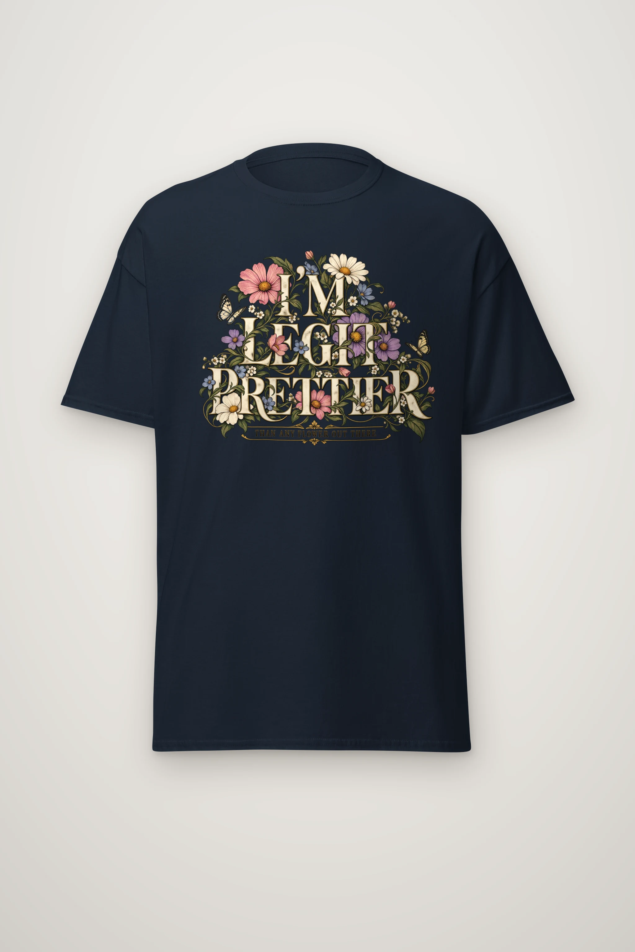 "Wildflower Butterfly Typography" Heavyweight Unisex Crewneck T-shirt