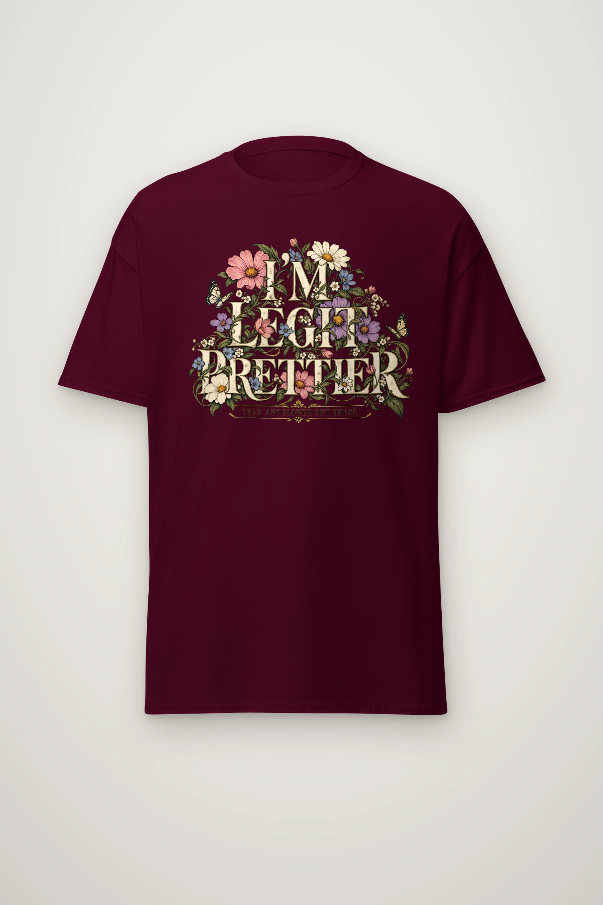 "Wildflower Butterfly Typography" Heavyweight Unisex Crewneck T-shirt