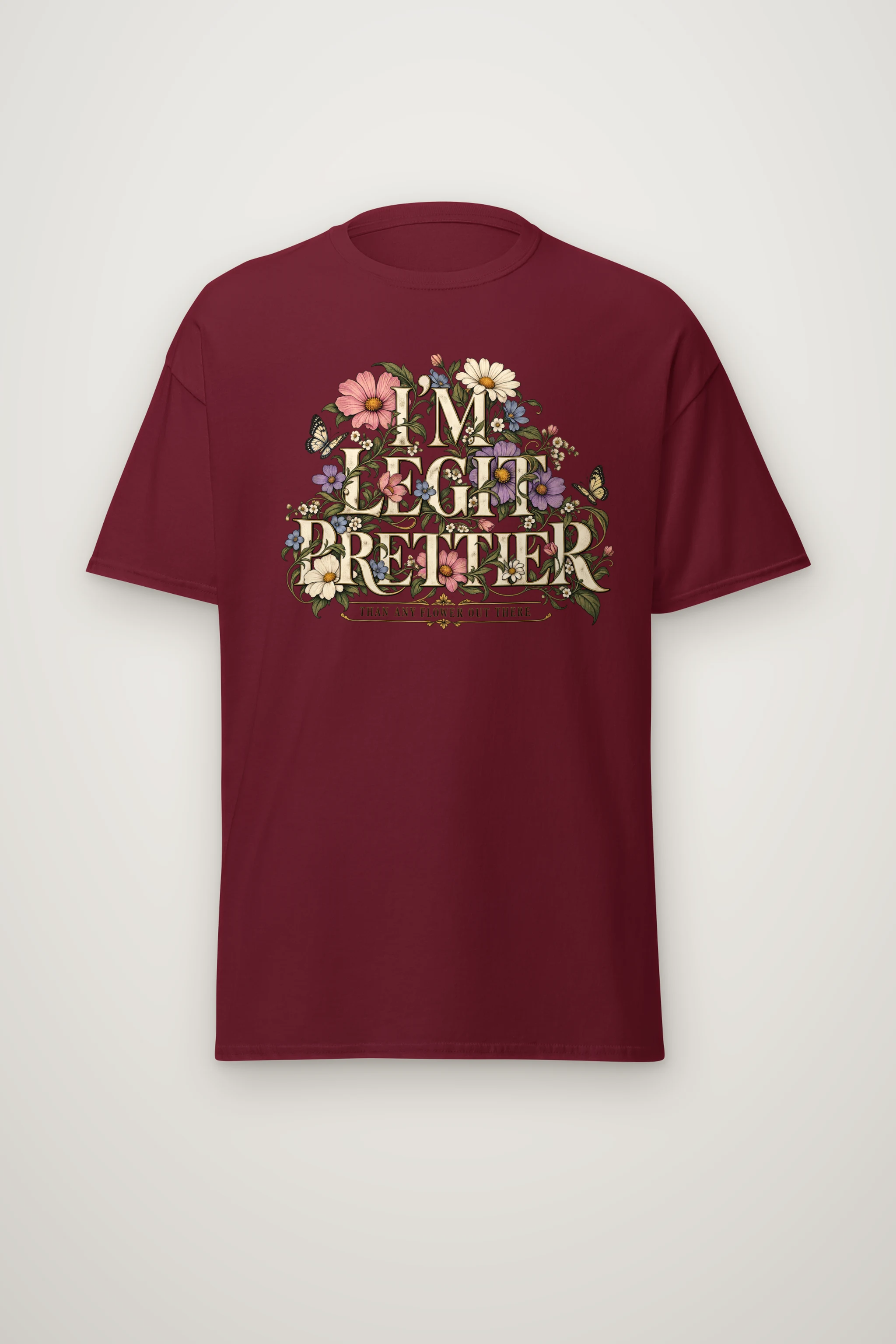 "Wildflower Butterfly Typography" Heavyweight Unisex Crewneck T-shirt