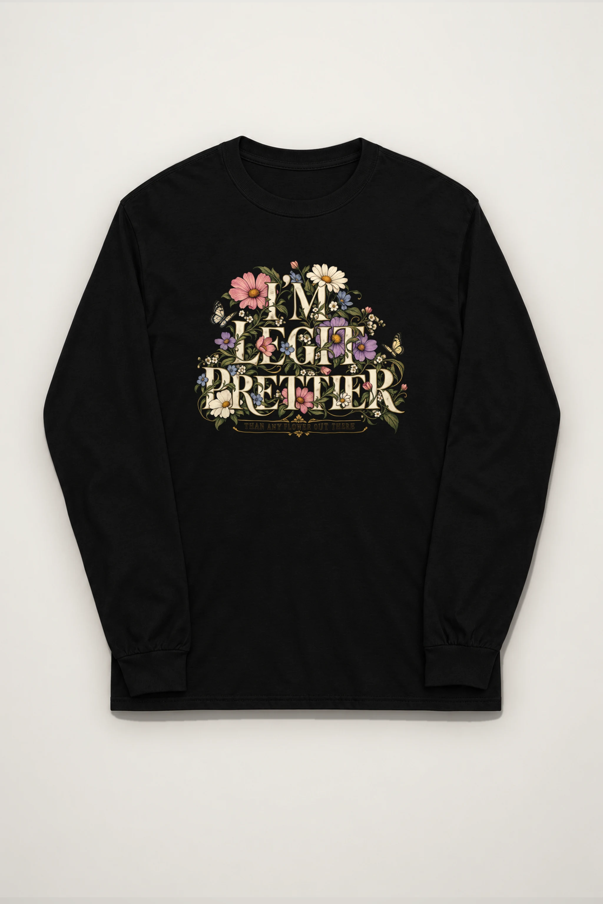 "Wildflower Butterfly Typography" Unisex Longsleeve T-shirt