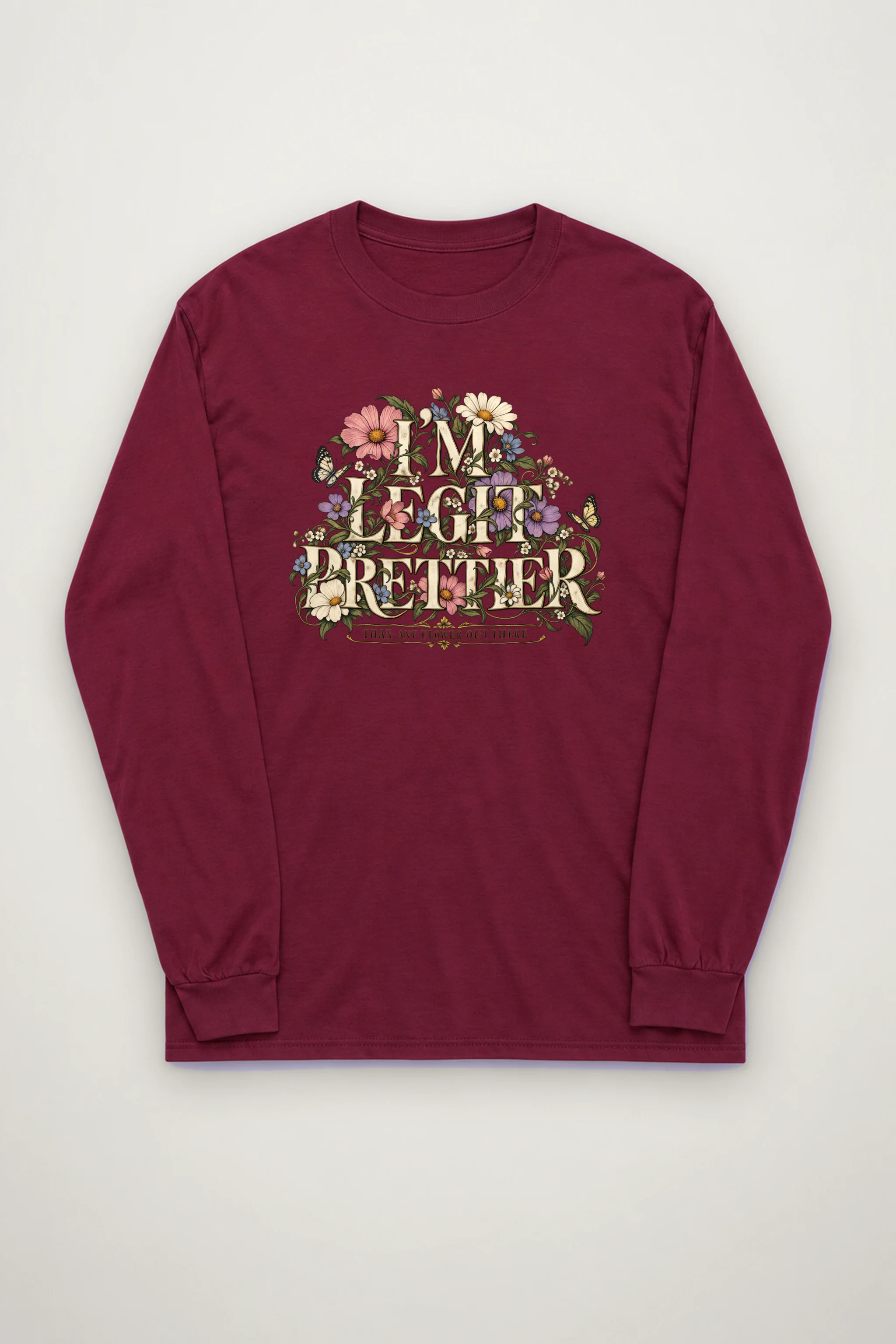 "Wildflower Butterfly Typography" Unisex Longsleeve T-shirt