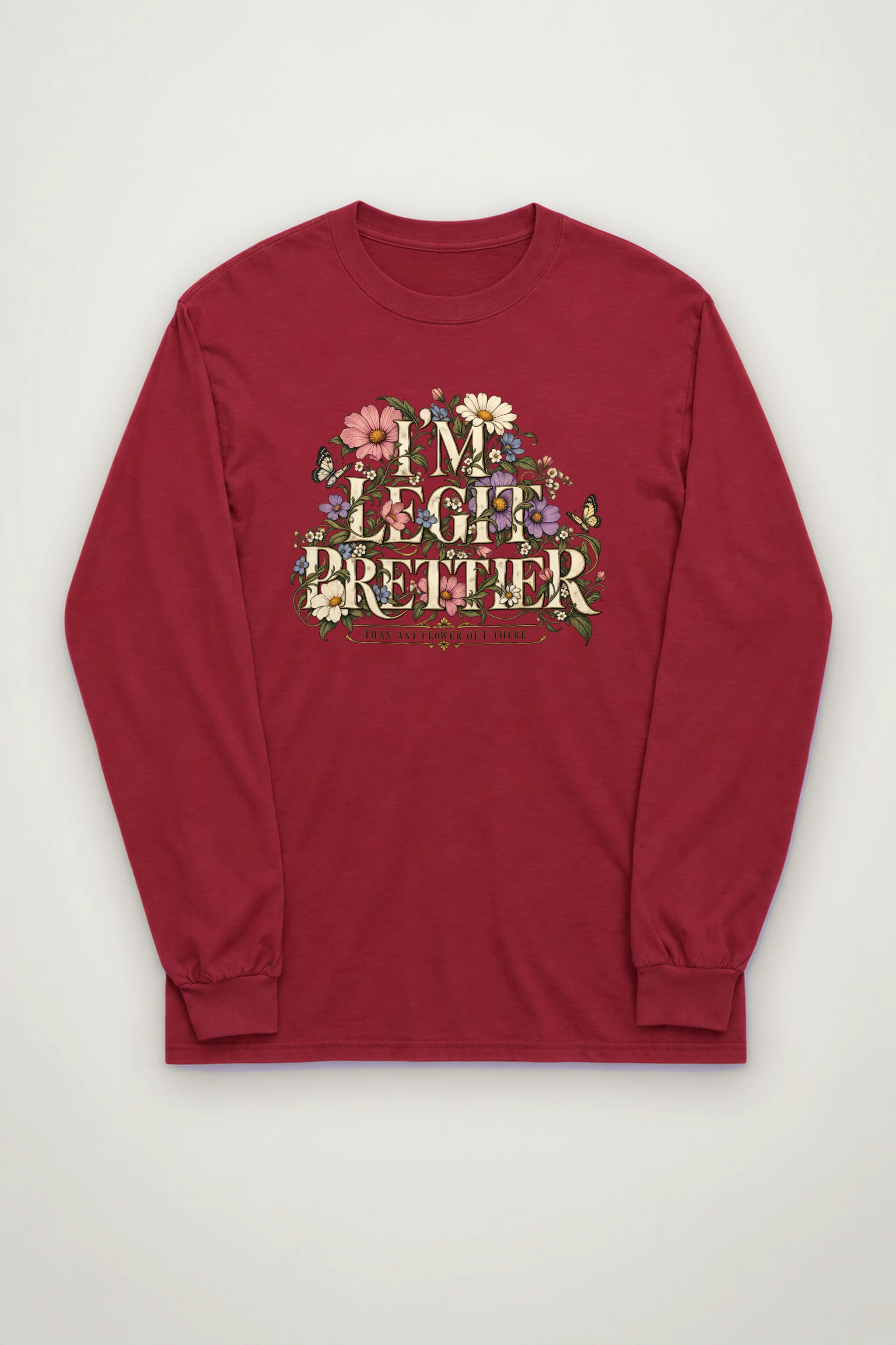 "Wildflower Butterfly Typography" Unisex Longsleeve T-shirt