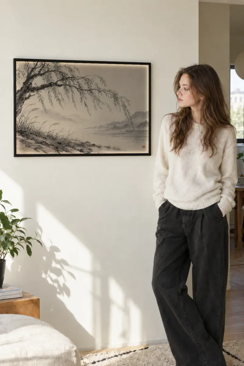 “Willow and Riverbank” Premium Wooden Framed Poster · Landscape
