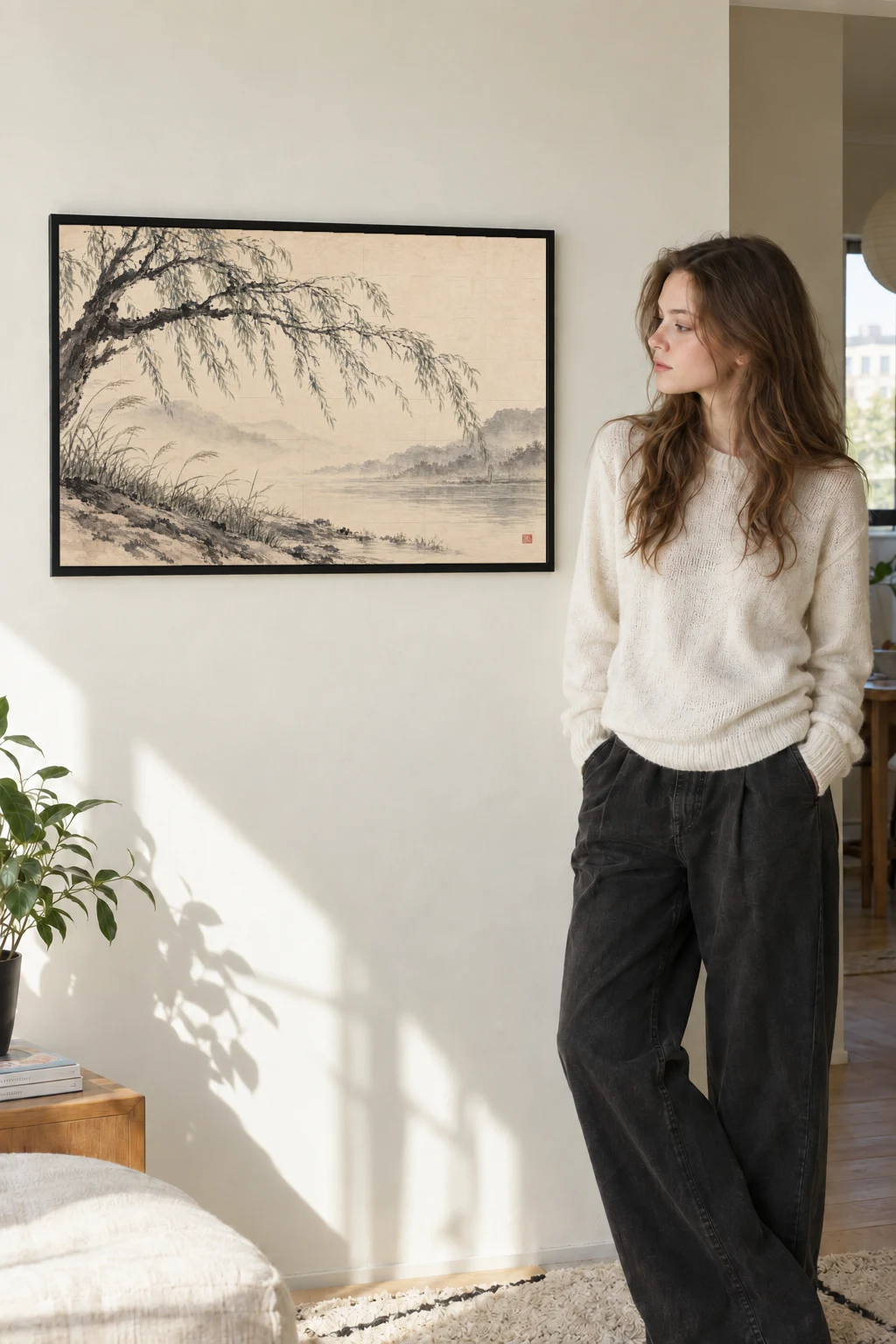 "Willow and Riverbank" Premium Wooden Framed Poster · Landscape