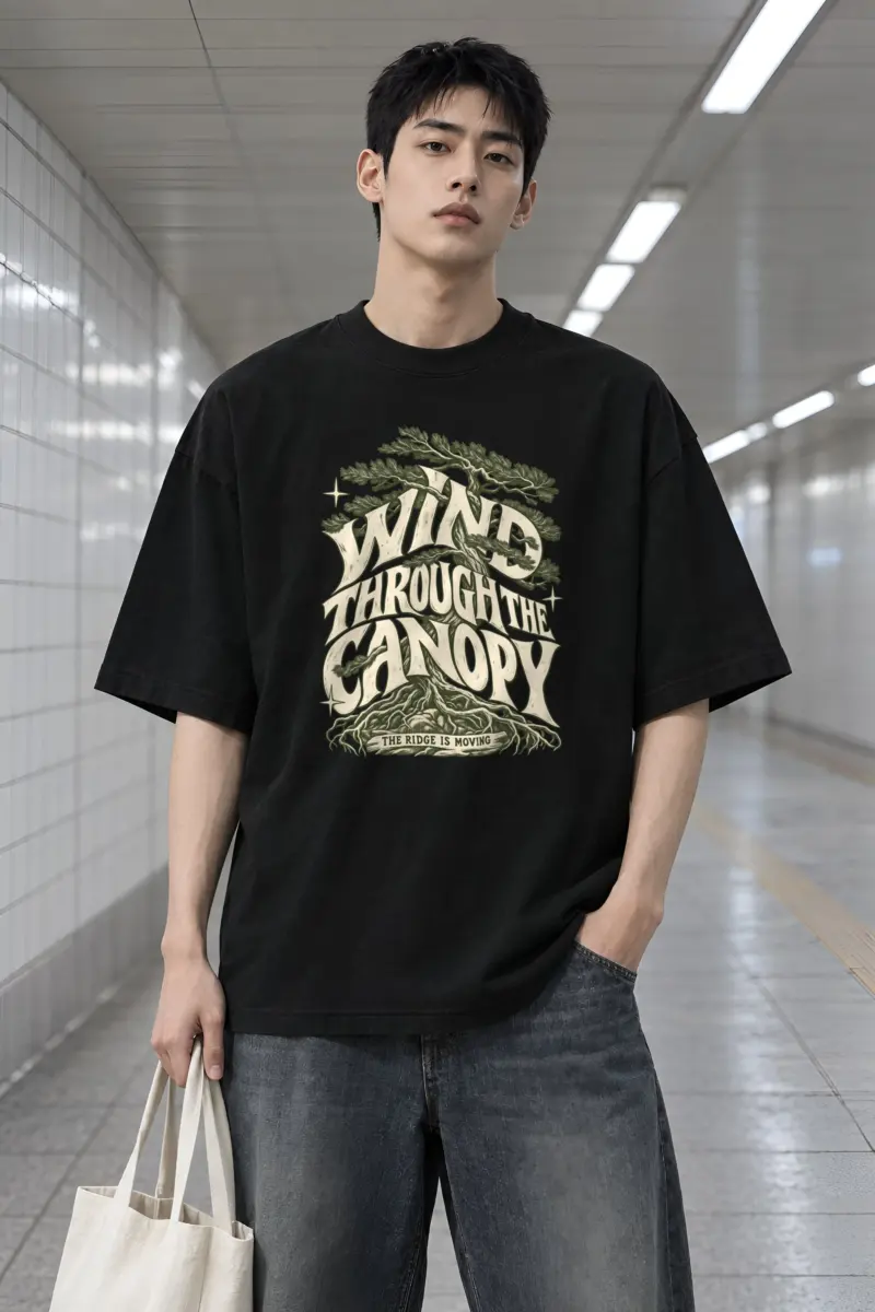 "Wind Through the Canopy" Men's Oversized Heavyweight Crewneck T-Shirt