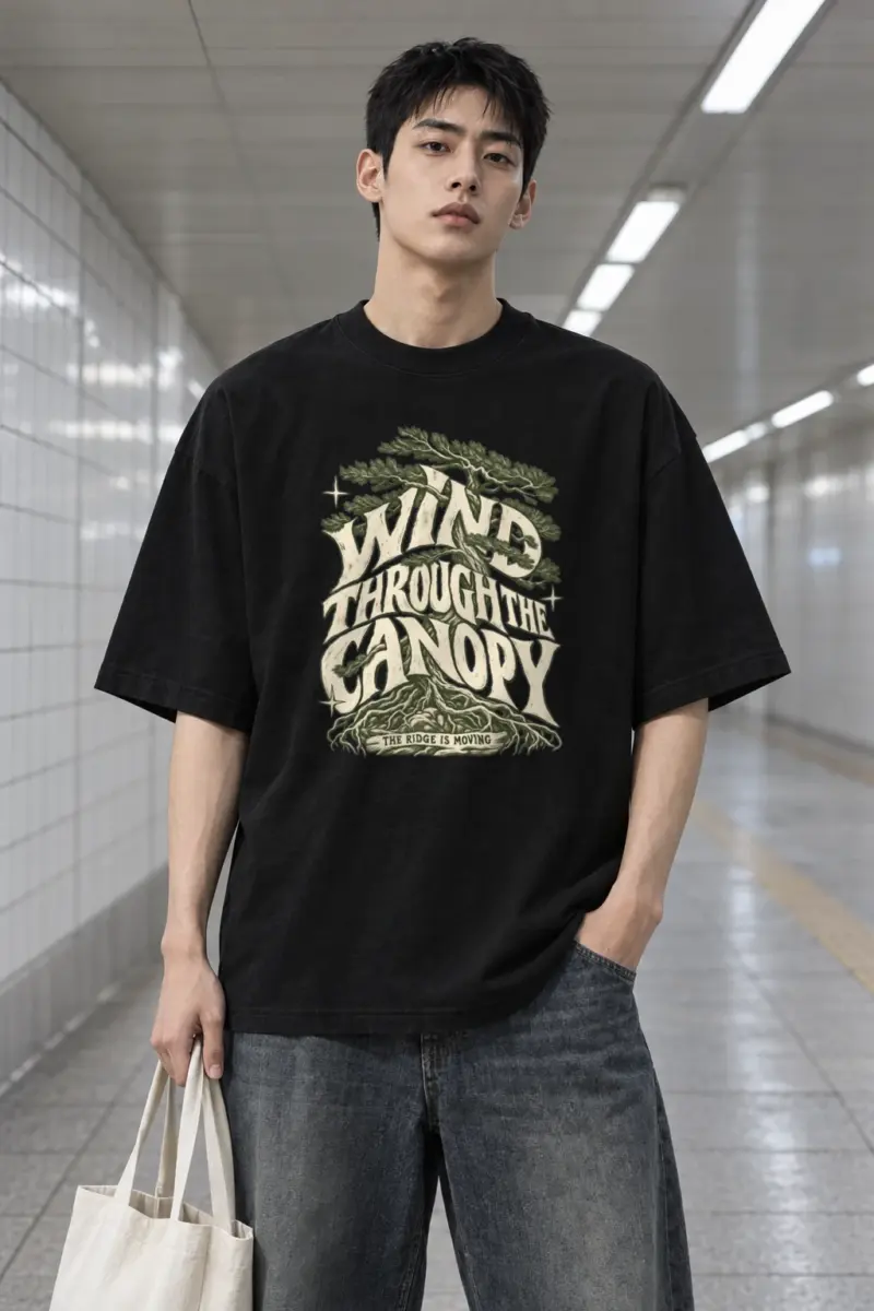 "Wind Through the Canopy" Men's Oversized Heavyweight Crewneck T-Shirt