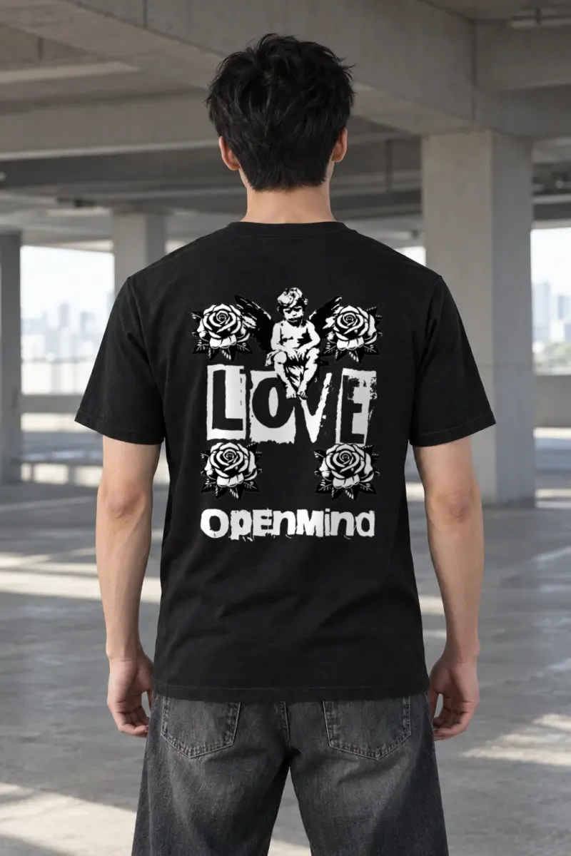 "Winged Cherub Roses" Heavyweight Unisex Crewneck T-shirt | Gildan 5000