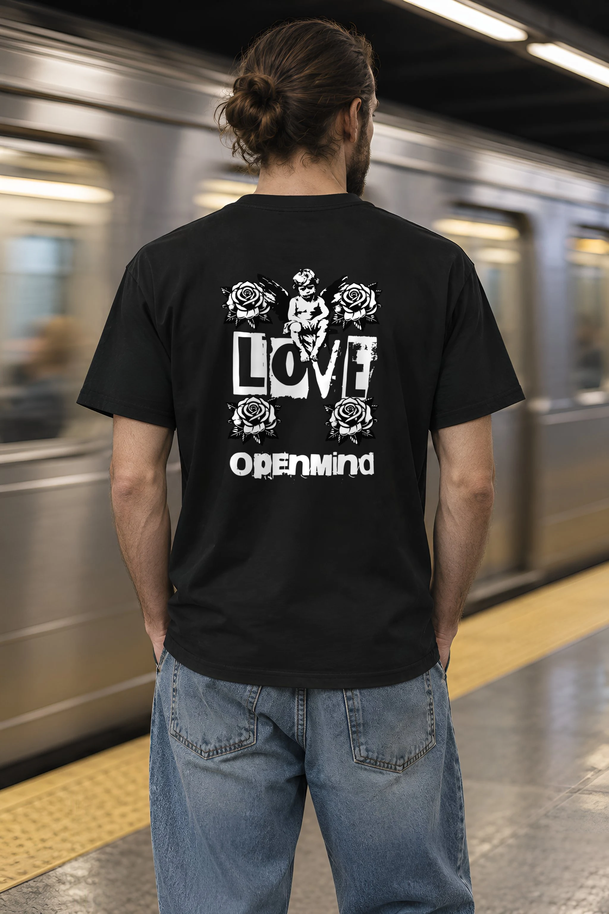 "Winged Cherub Roses" Heavyweight Unisex Crewneck T-shirt