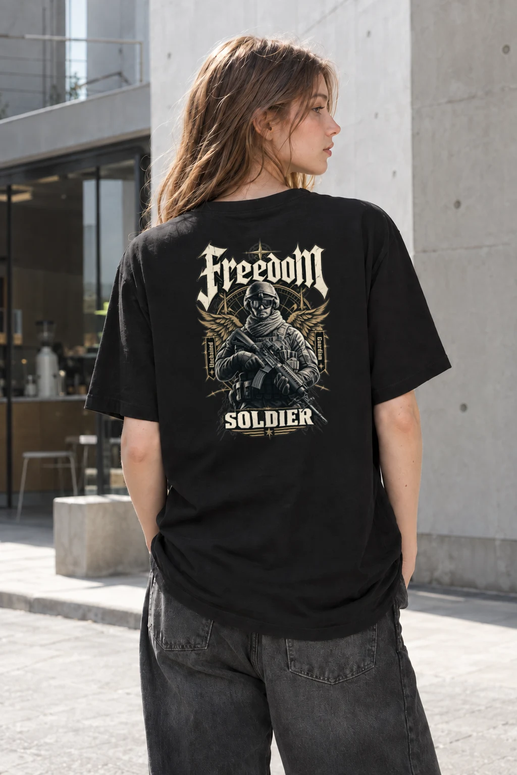 "Winged Freedom Soldier" Heavyweight Unisex Crewneck T-shirt | Gildan 5000