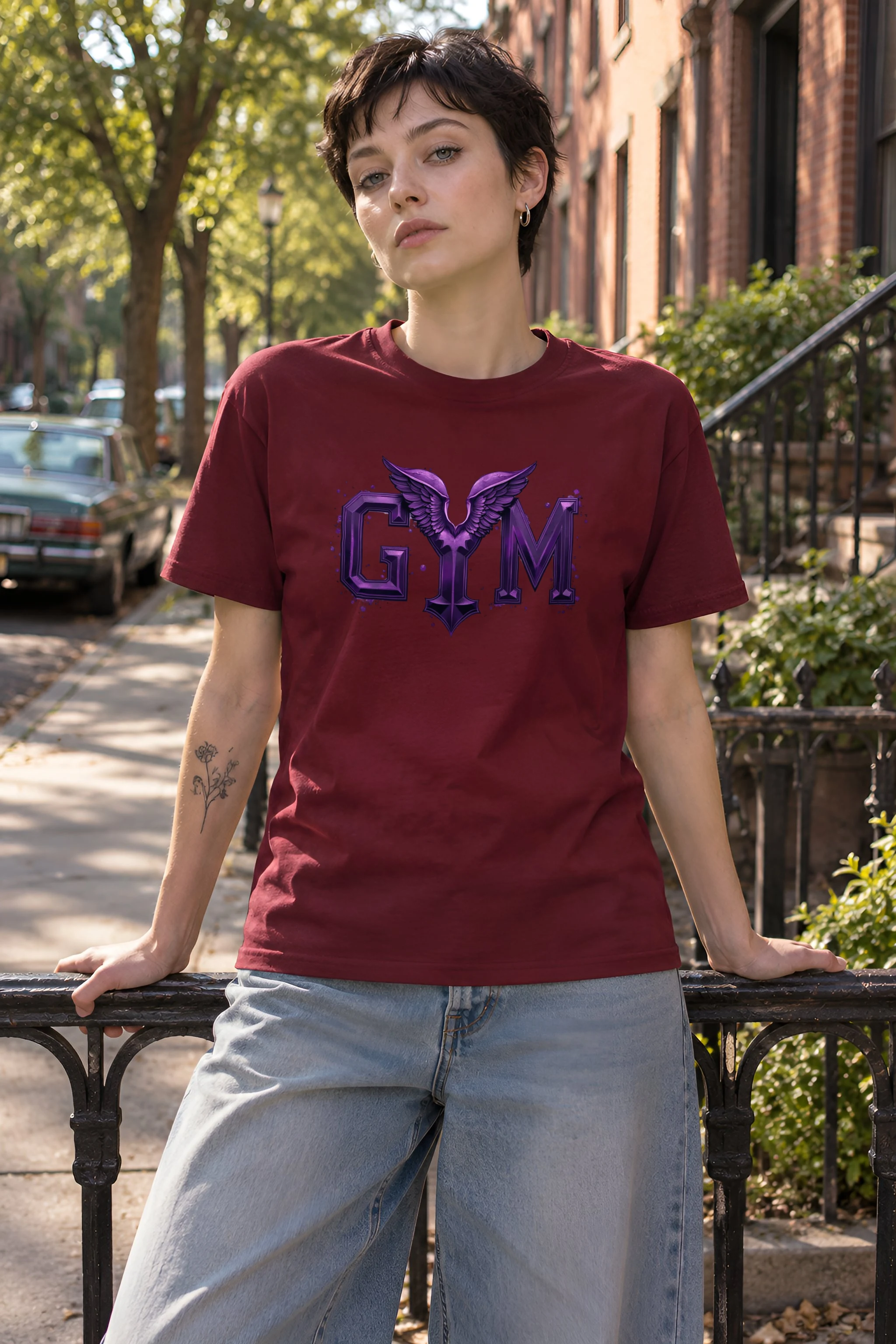 "Winged Gym Gothic" Heavyweight Unisex Crewneck T-shirt