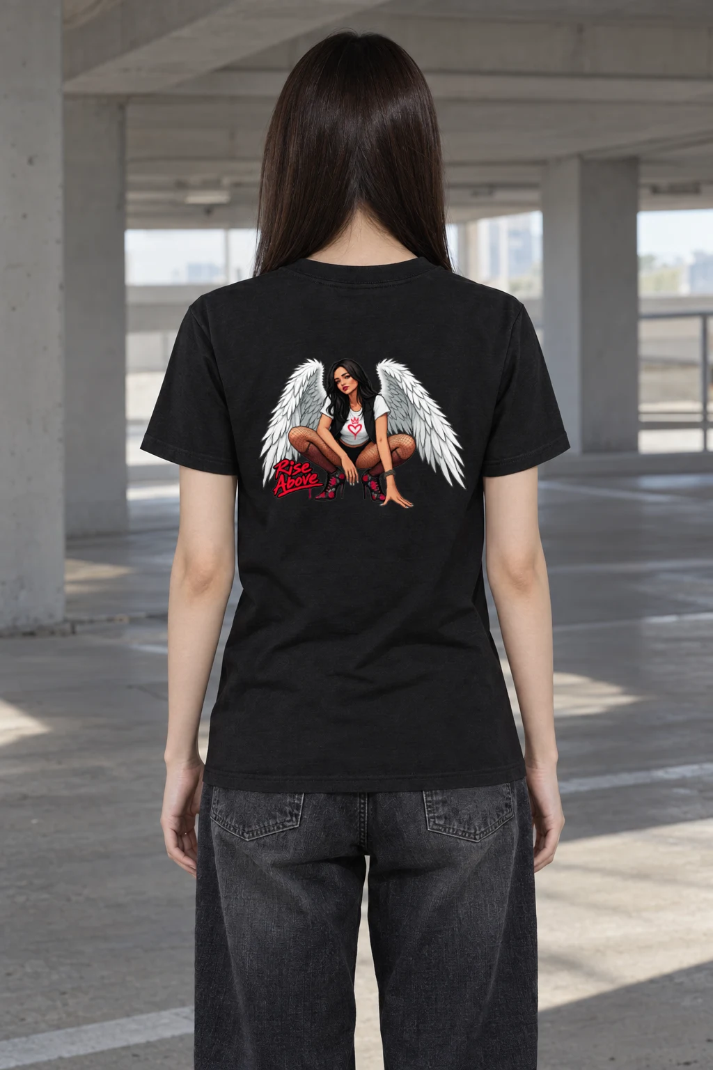 "Winged Woman Crouching" Heavyweight Unisex Crewneck T-shirt