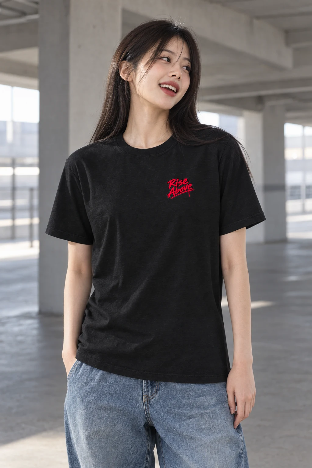 "Winged Woman Crouching" Heavyweight Unisex Crewneck T-shirt