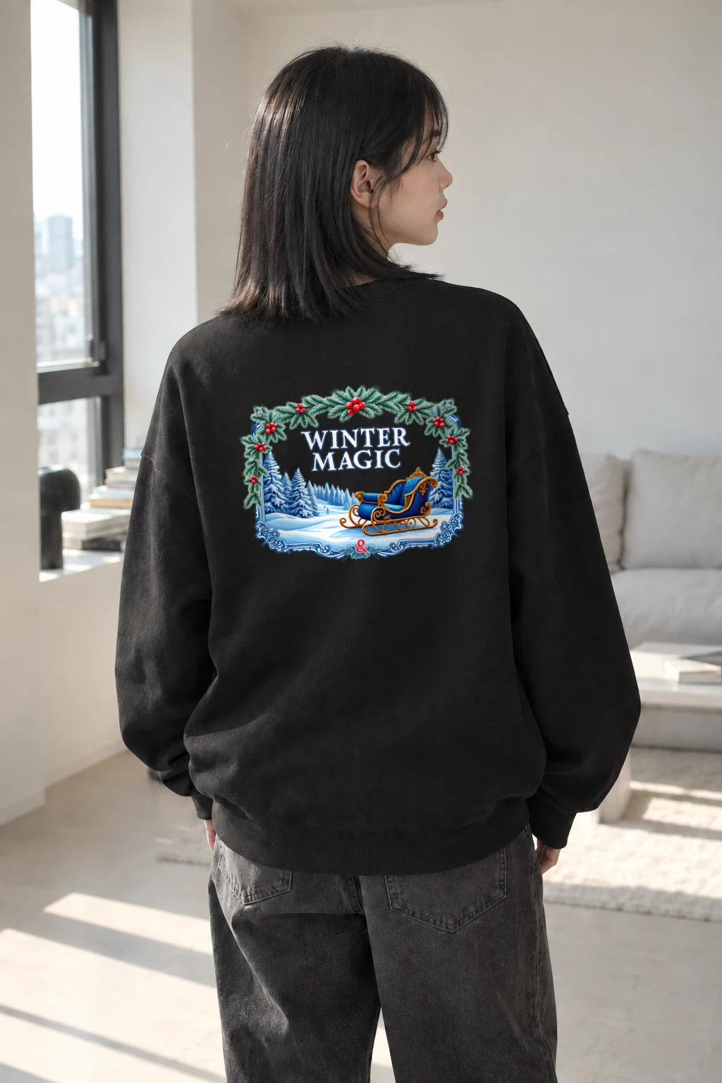 "Winter Magic Sleigh" Heavy Blend Unisex Crewneck Sweatshirt | Gildan 18000