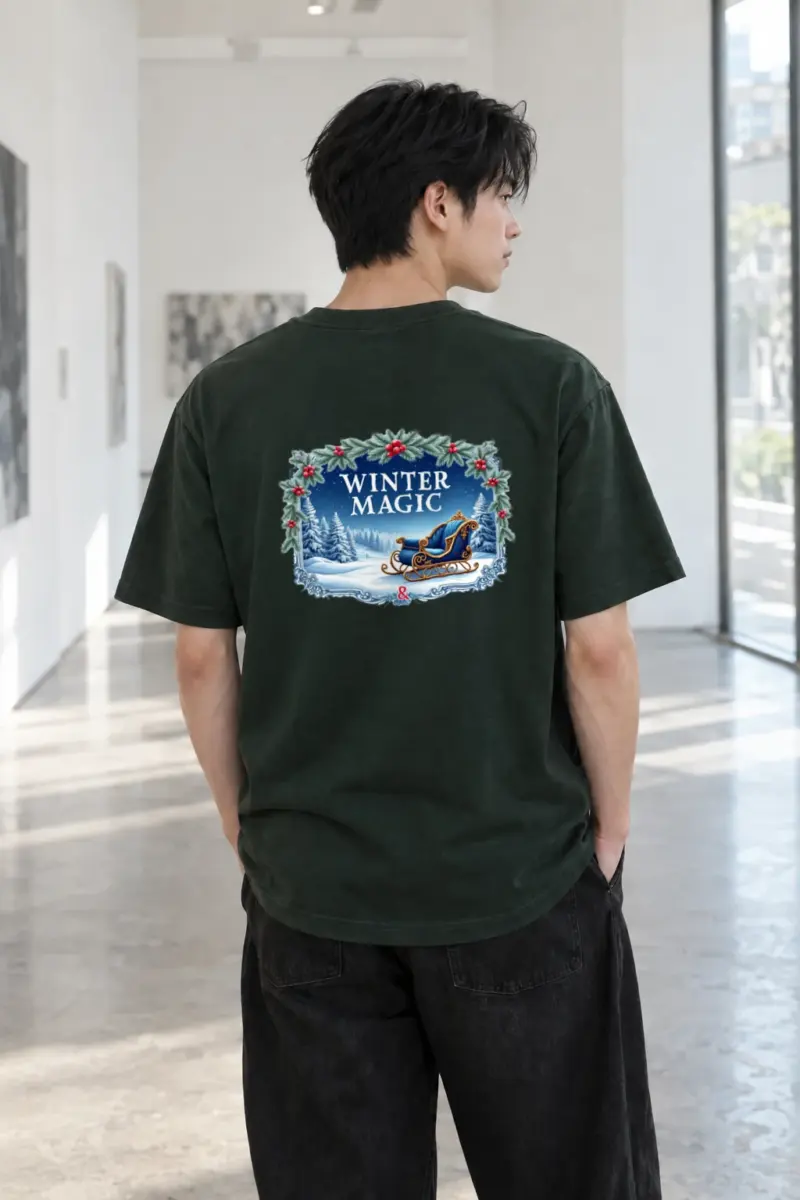 “Winter Magic Sleigh” Heavyweight Unisex Crewneck T-shirt | Gildan 5000