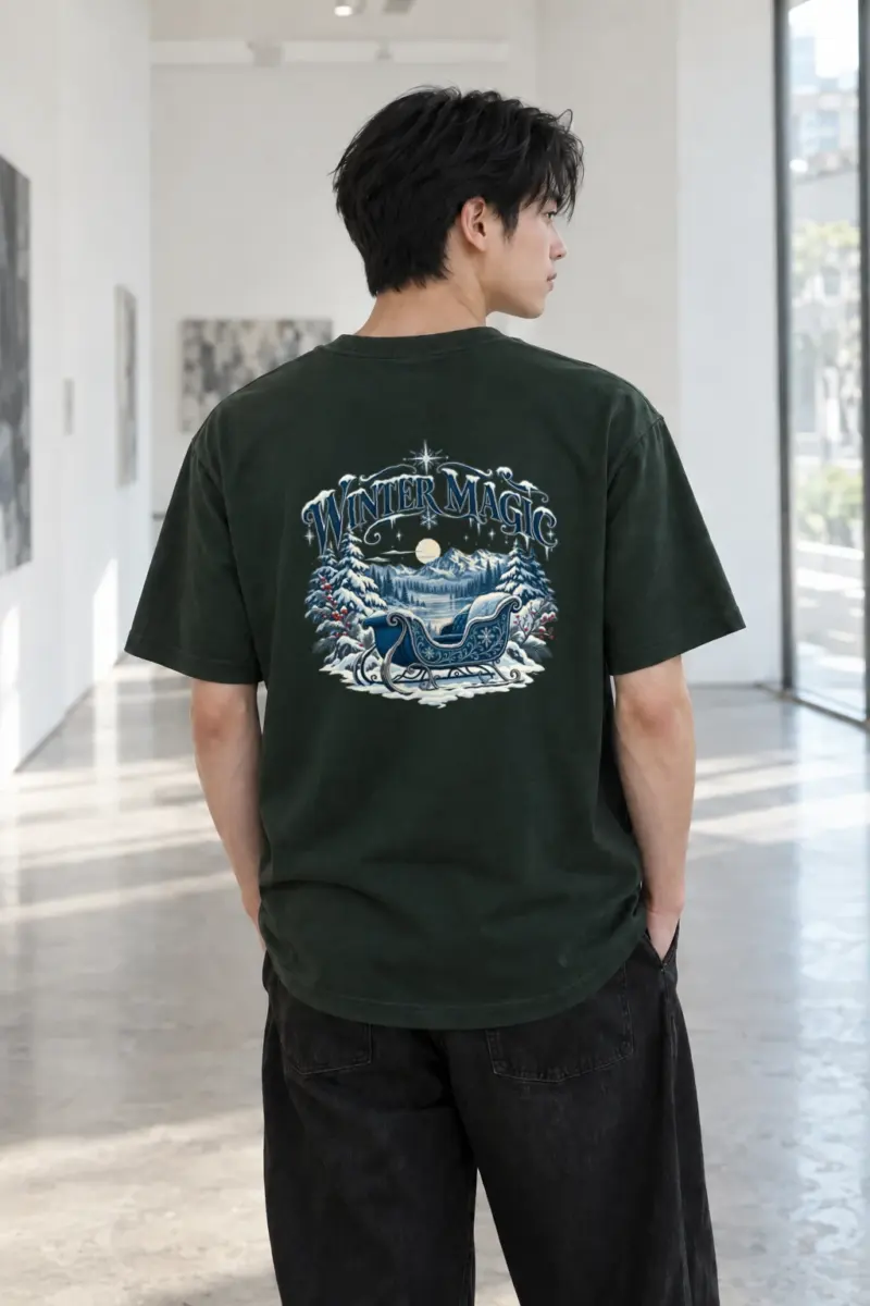 "Winter Magic Sleigh" Heavyweight Unisex Crewneck T-shirt | Gildan 5000