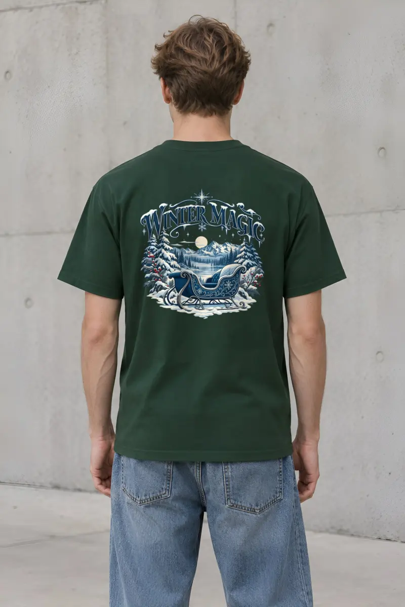 "Winter Magic Sleigh" Heavyweight Unisex Crewneck T-shirt