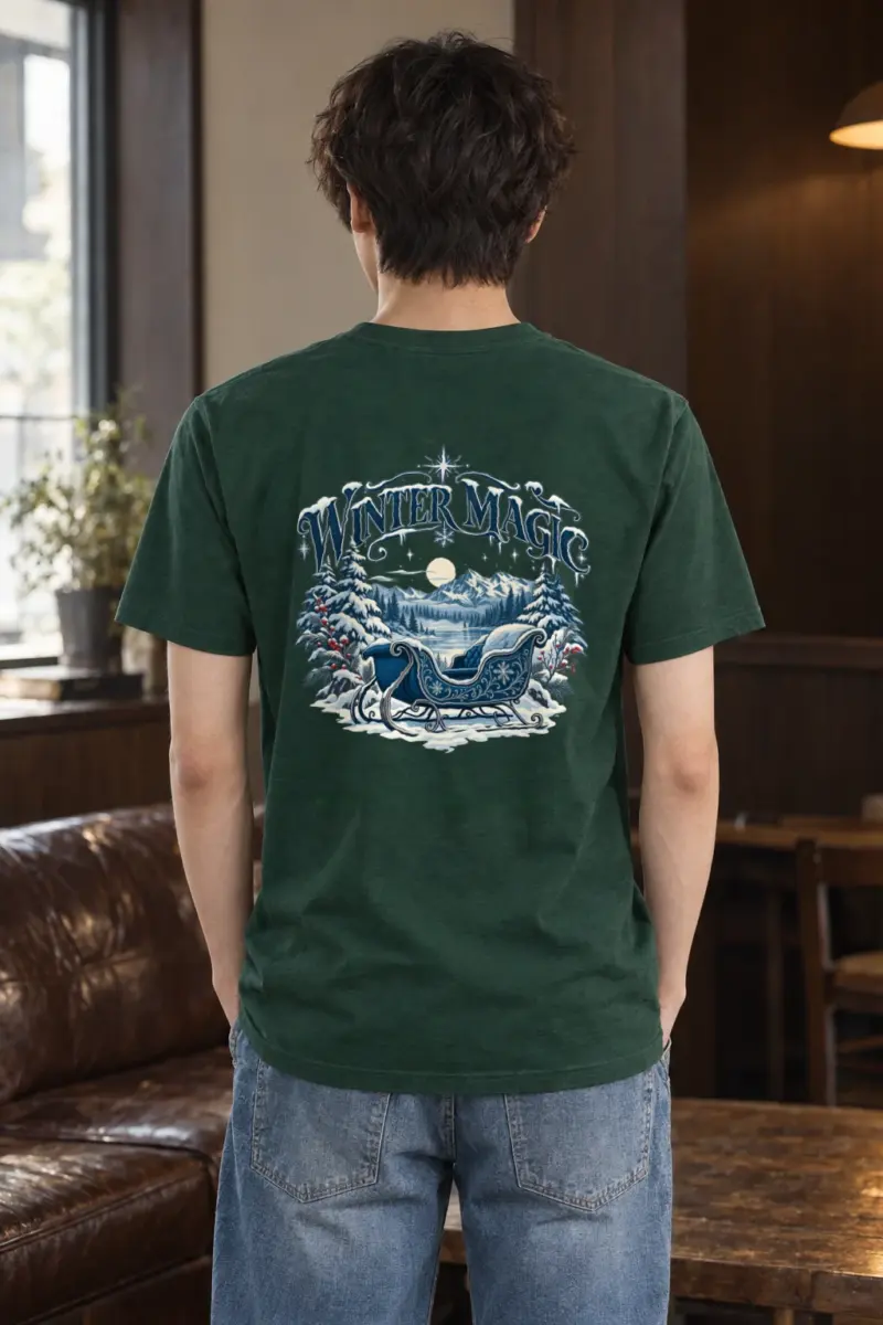 "Winter Magic Sleigh" Heavyweight Unisex Crewneck T-shirt | Gildan 5000