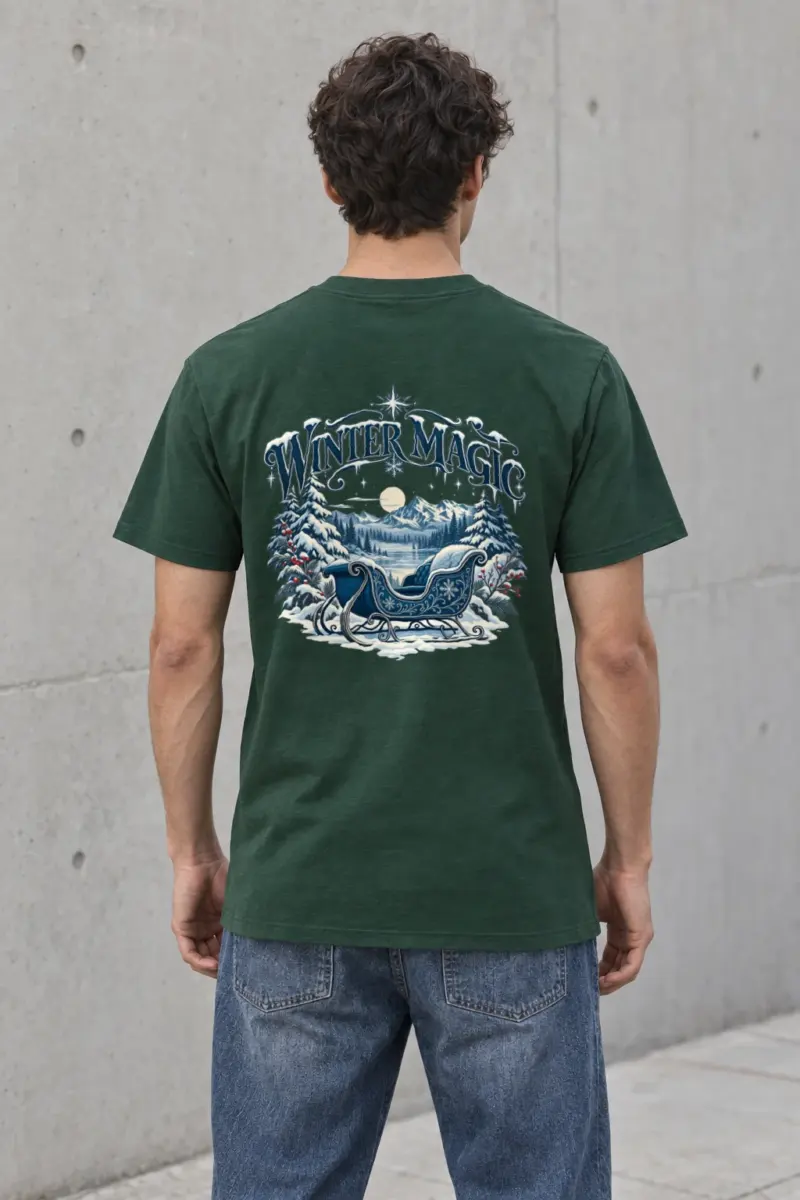 "Winter Magic Sleigh" Heavyweight Unisex Crewneck T-shirt | Gildan 5000
