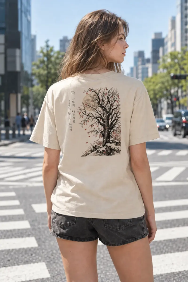 "Winter Tree Moon" Heavyweight Unisex Crewneck T-shirt | Gildan 5000