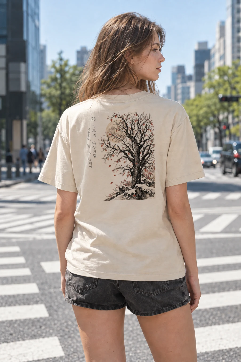 "Winter Tree Moon" Heavyweight Unisex Crewneck T-shirt | Gildan 5000