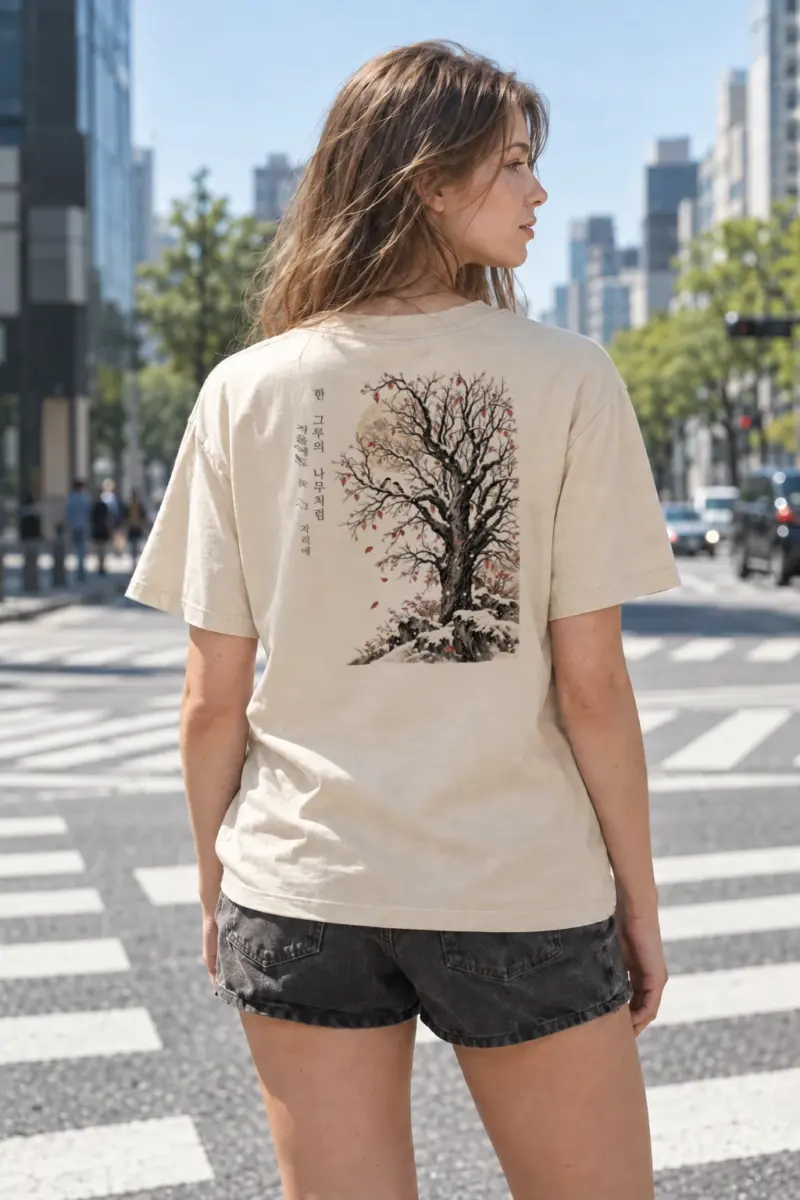 "Winter Tree Moon" Heavyweight Unisex Crewneck T-shirt | Gildan 5000