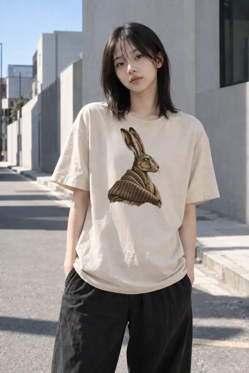 "Winter Wool Hare" Heavyweight Unisex Crewneck T-shirt | Gildan 5000