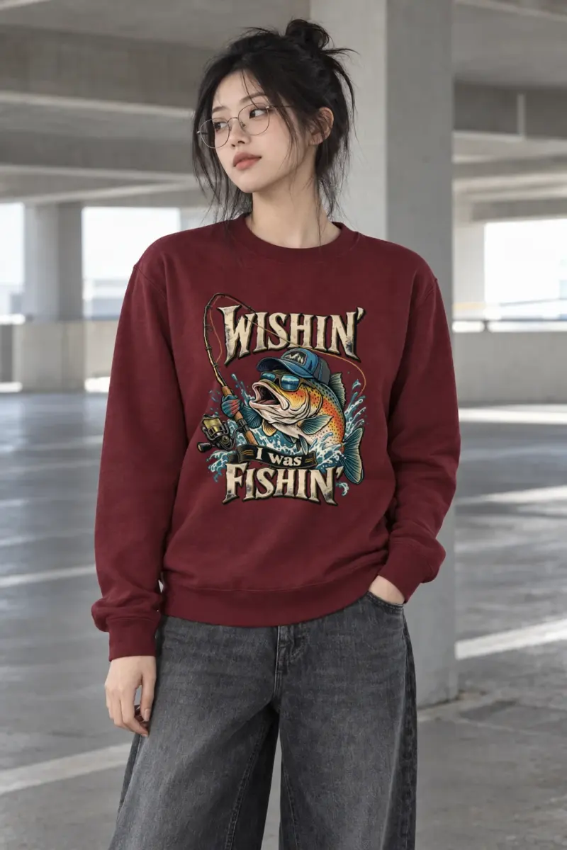 "Wishin' I Was Fishin'" Heavy Blend Unisex Crewneck Sweatshirt