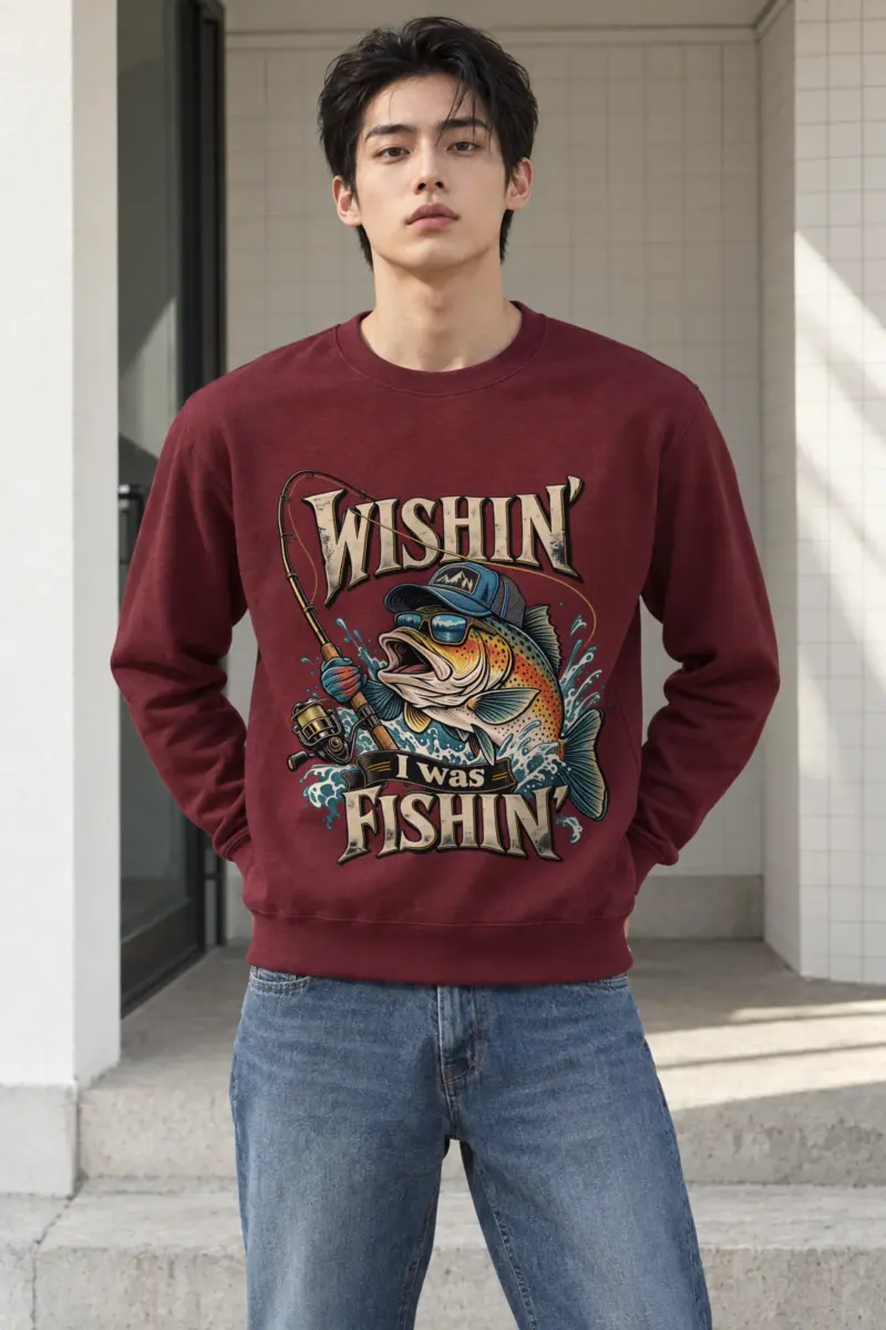 "Wishin' I Was Fishin'" Heavy Blend Unisex Crewneck Sweatshirt