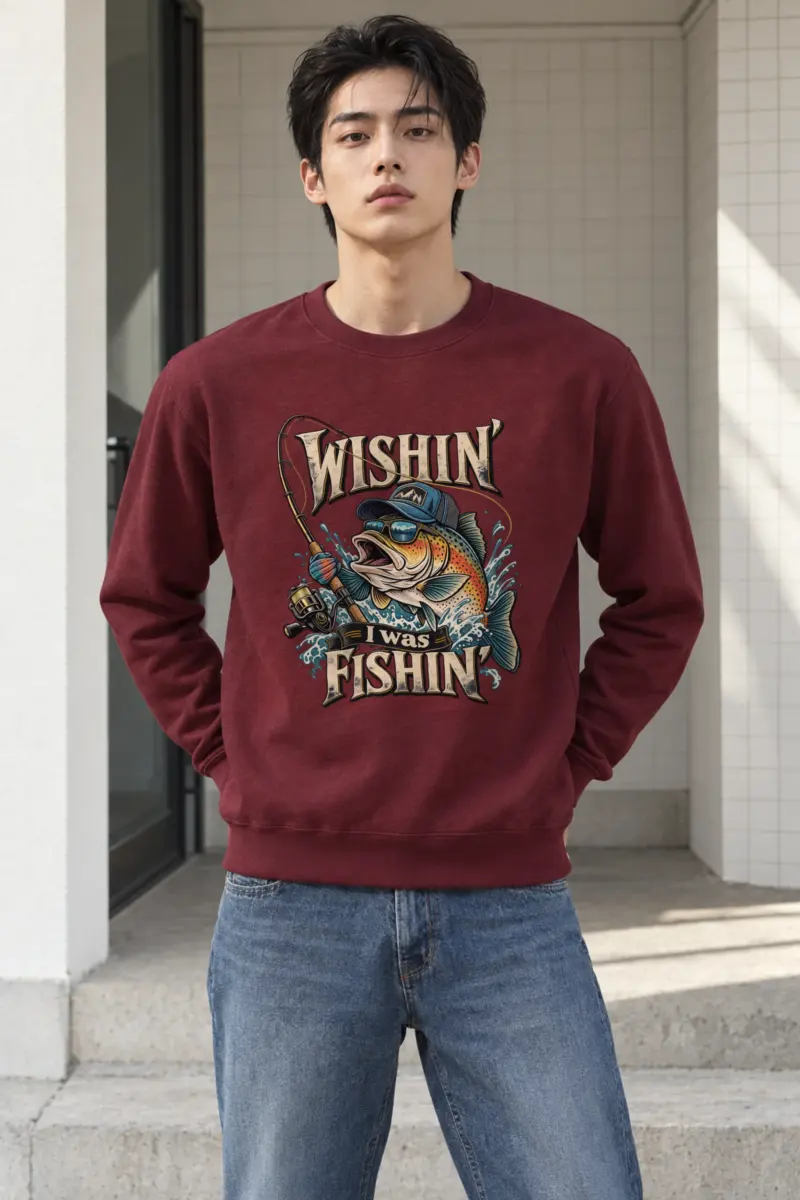 "Wishin' I Was Fishin'" Heavy Blend Unisex Crewneck Sweatshirt