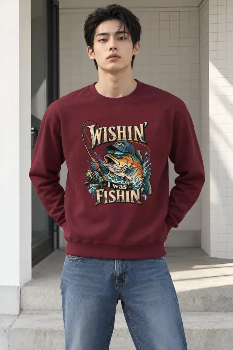 "Wishin' I Was Fishin'" Heavy Blend Unisex Crewneck Sweatshirt
