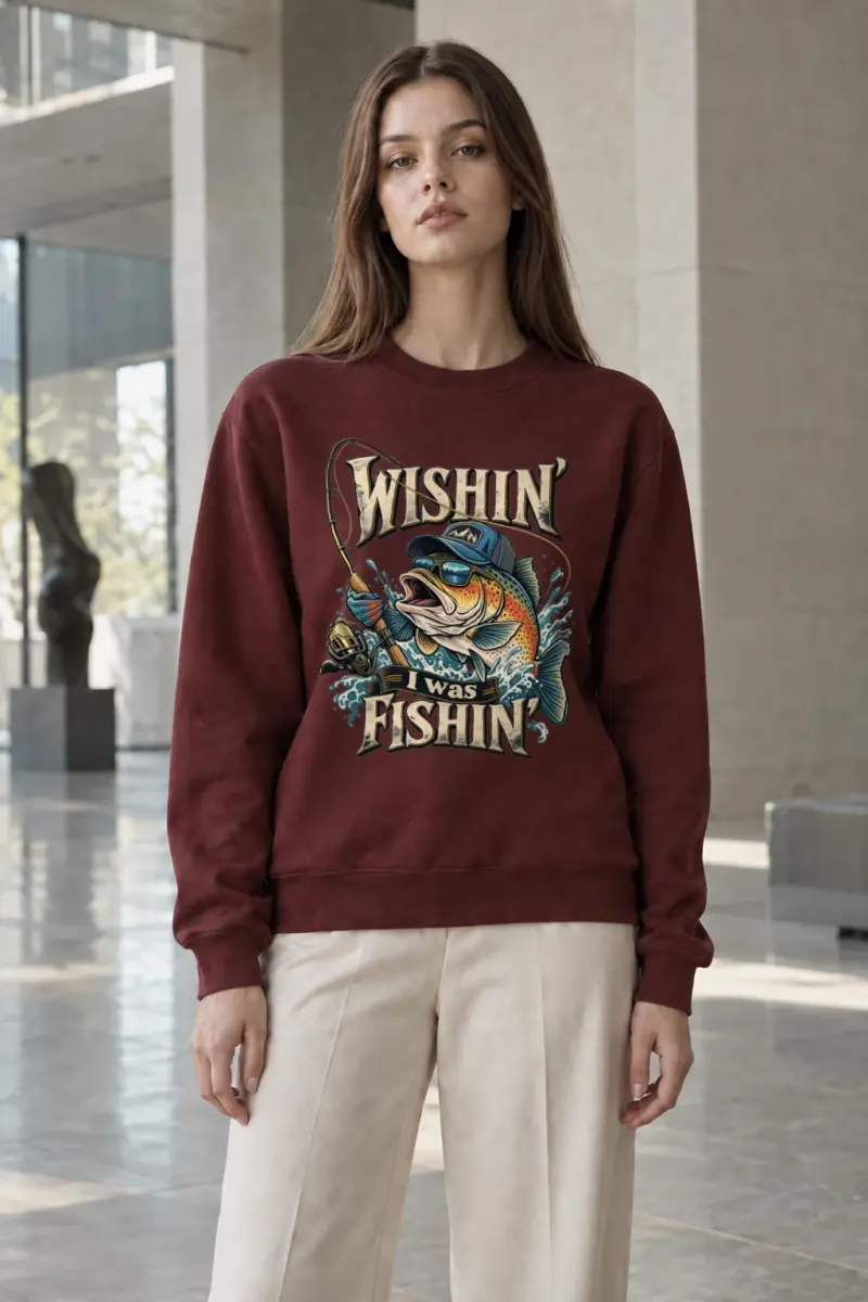 "Wishin' I Was Fishin'" Heavy Blend Unisex Crewneck Sweatshirt