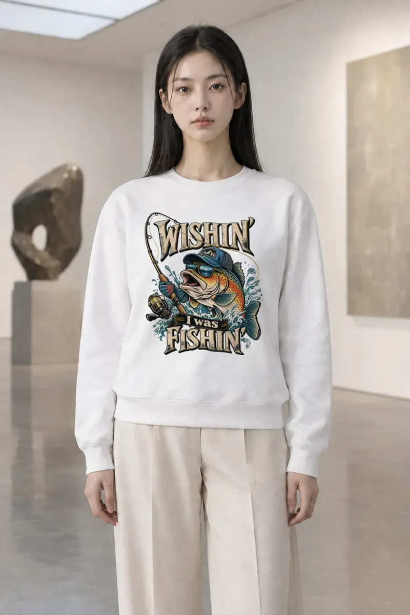 "Wishin' I Was Fishin'" Heavy Blend Unisex Crewneck Sweatshirt | Gildan 18000