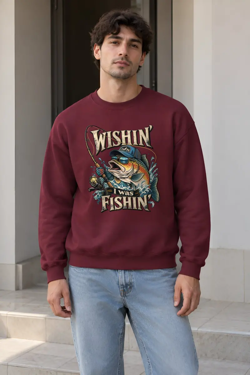 "Wishin' I Was Fishin'" Heavy Blend Unisex Crewneck Sweatshirt