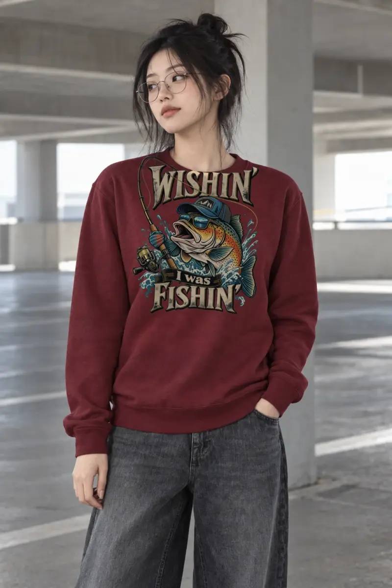 "Wishin' I Was Fishin'" Heavy Blend Unisex Crewneck Sweatshirt