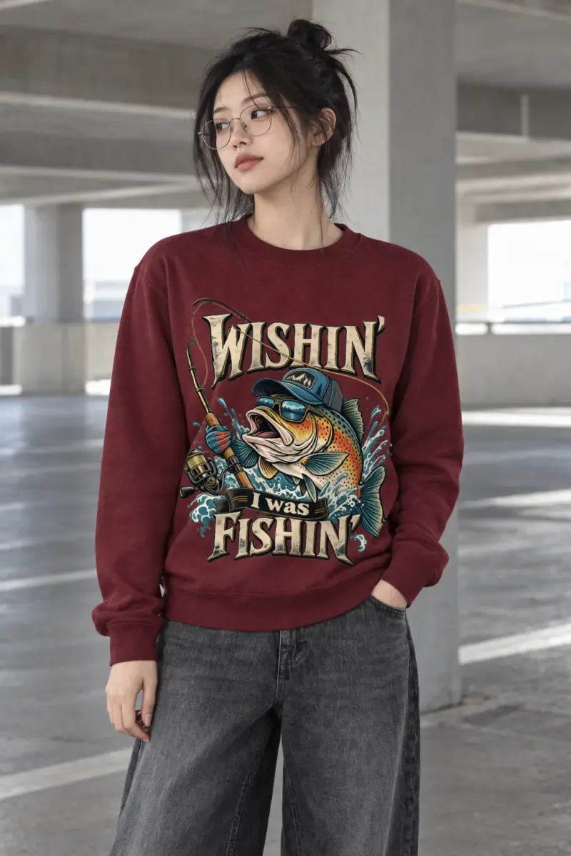 "Wishin' I Was Fishin'" Heavy Blend Unisex Crewneck Sweatshirt