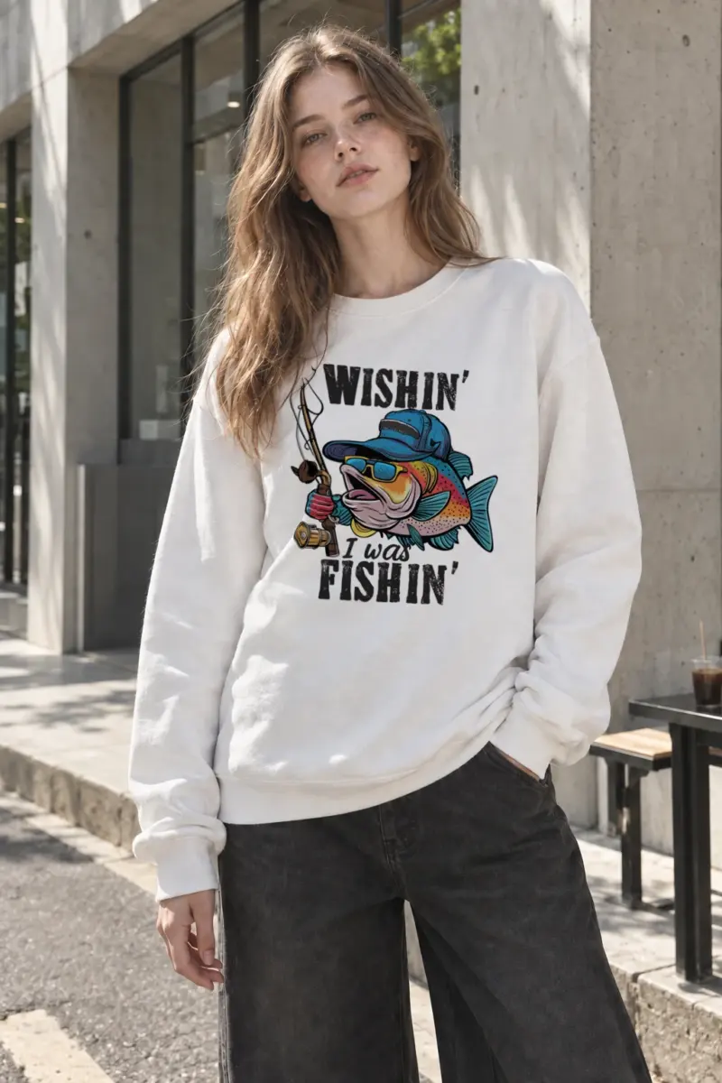 "Wishin’ I Was Fishin’" Heavy Blend Unisex Crewneck Sweatshirt | Gildan 18000