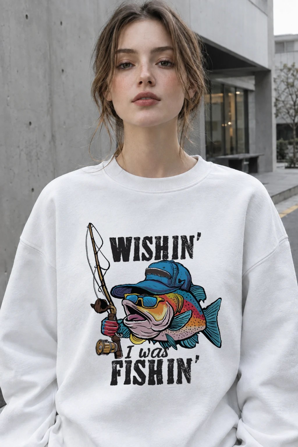 "Wishin’ I Was Fishin’" Heavy Blend Unisex Crewneck Sweatshirt | Gildan 18000