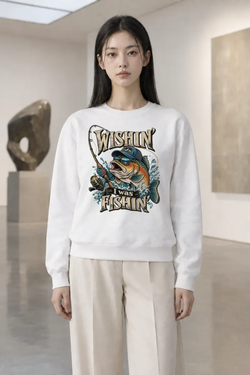 "Wishin' I Was Fishin'" Heavy Blend Unisex Crewneck Sweatshirt | Gildan 18000