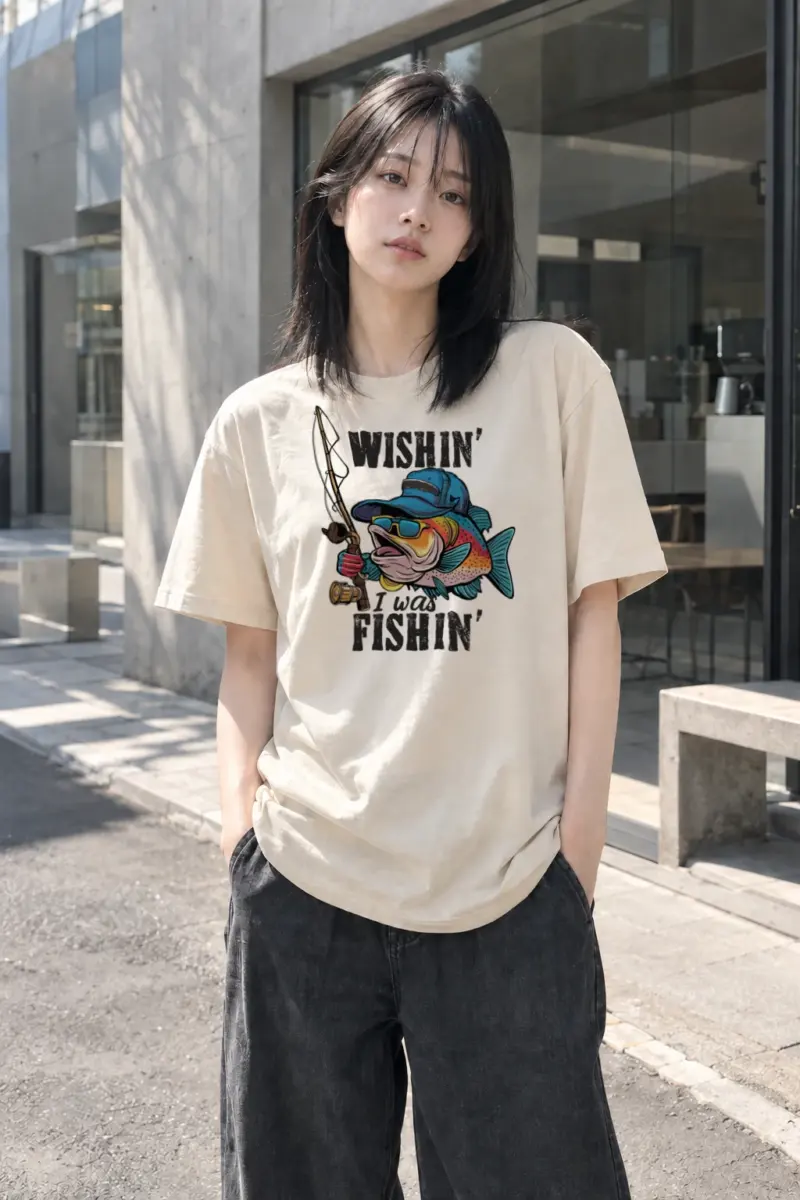 "Wishin' I Was Fishin'" Heavyweight Unisex Crewneck T-shirt | Gildan 5000
