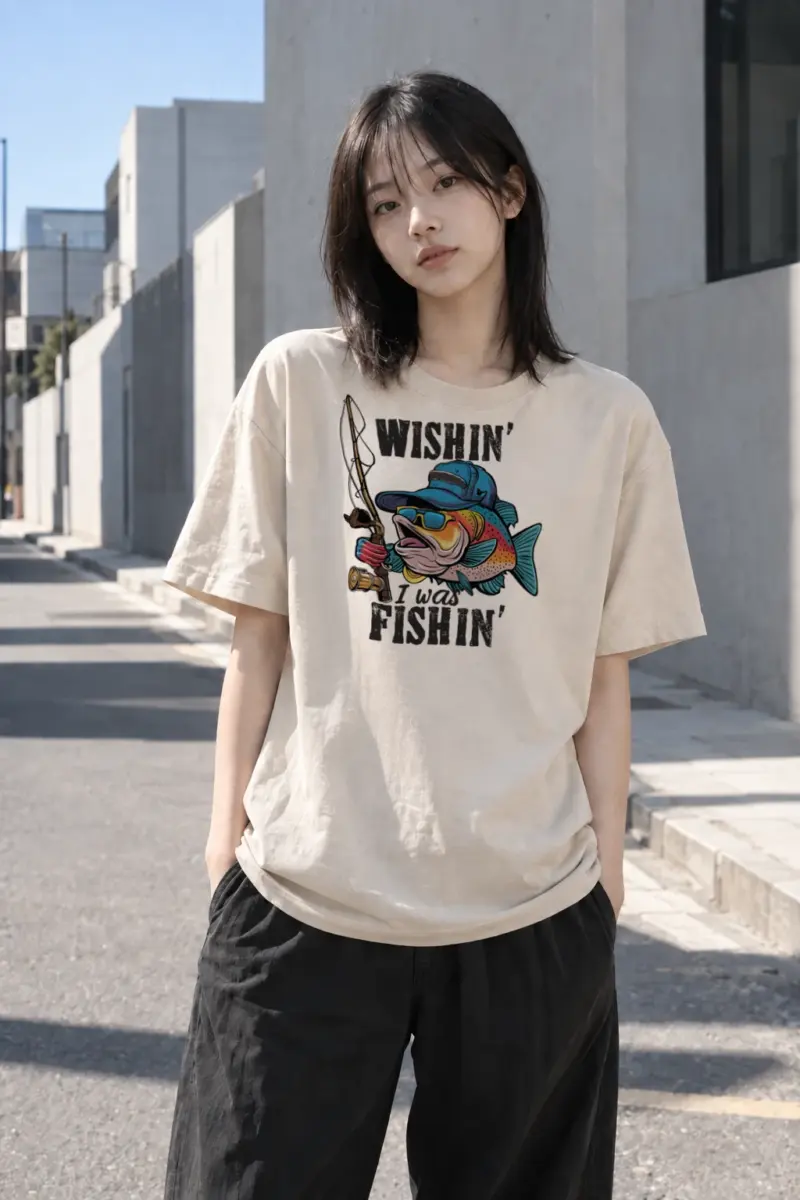 "Wishin' I Was Fishin'" Heavyweight Unisex Crewneck T-shirt | Gildan 5000