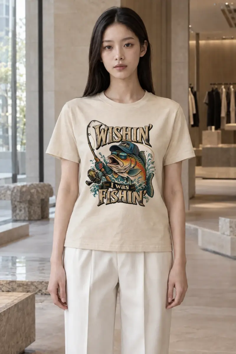 "Wishin' I Was Fishin'" Heavyweight Unisex Crewneck T-shirt | Gildan 5000